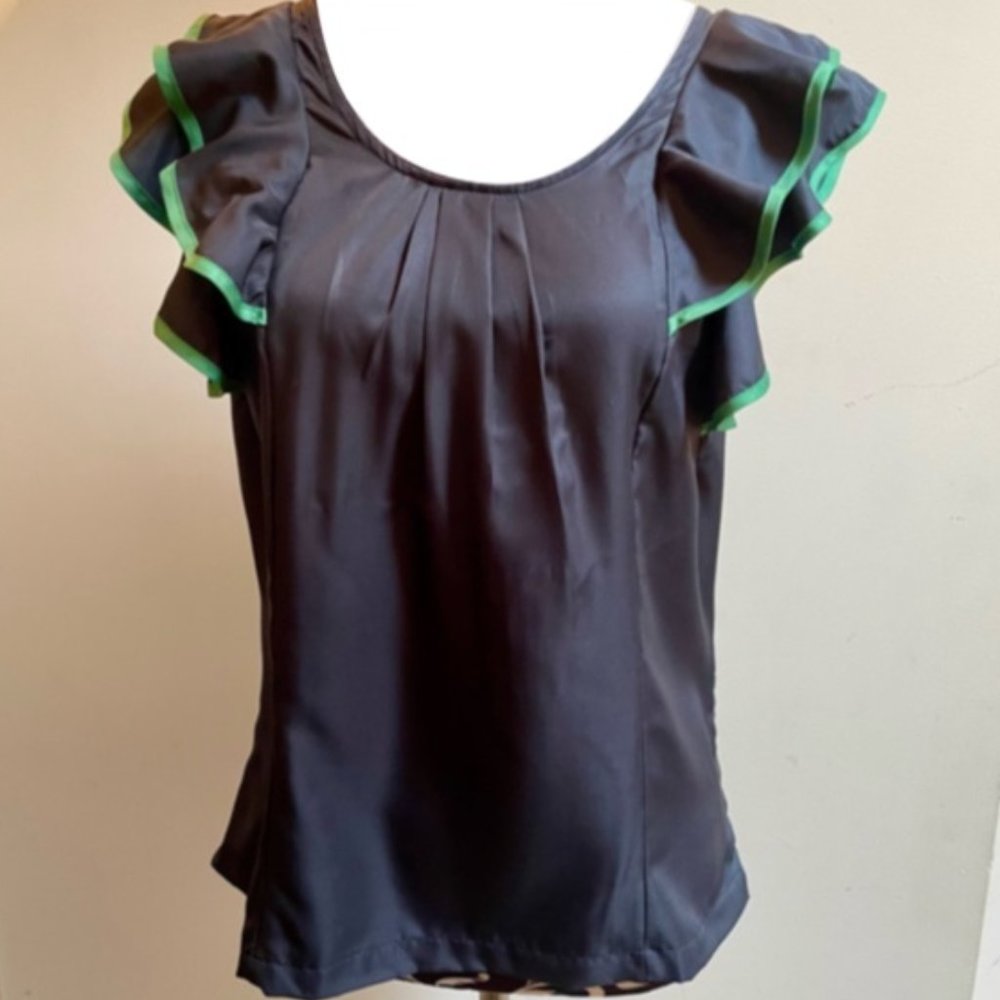 Gap Women's Navy and Green Flutter-Sleeve Top Blouse